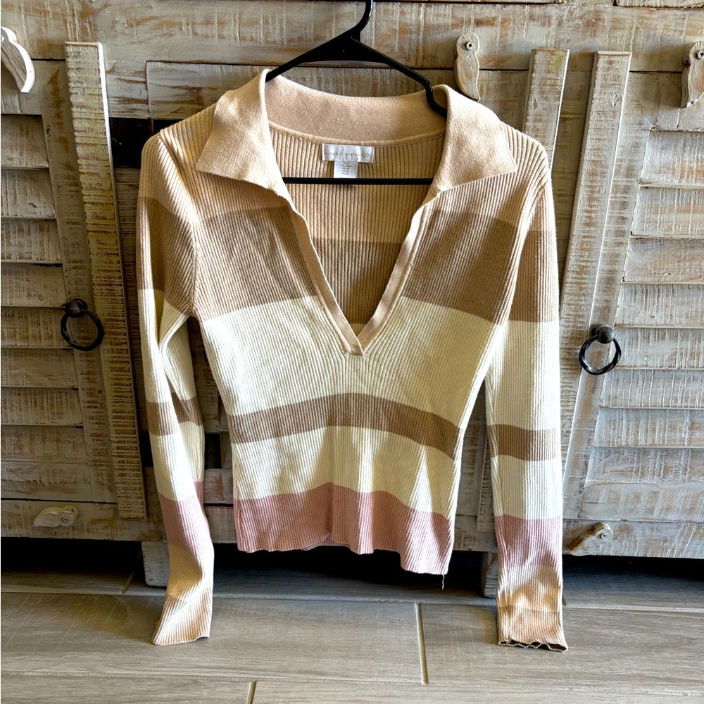 HOUSE OF HARLOW 1960 Striped V-Neck Sweater